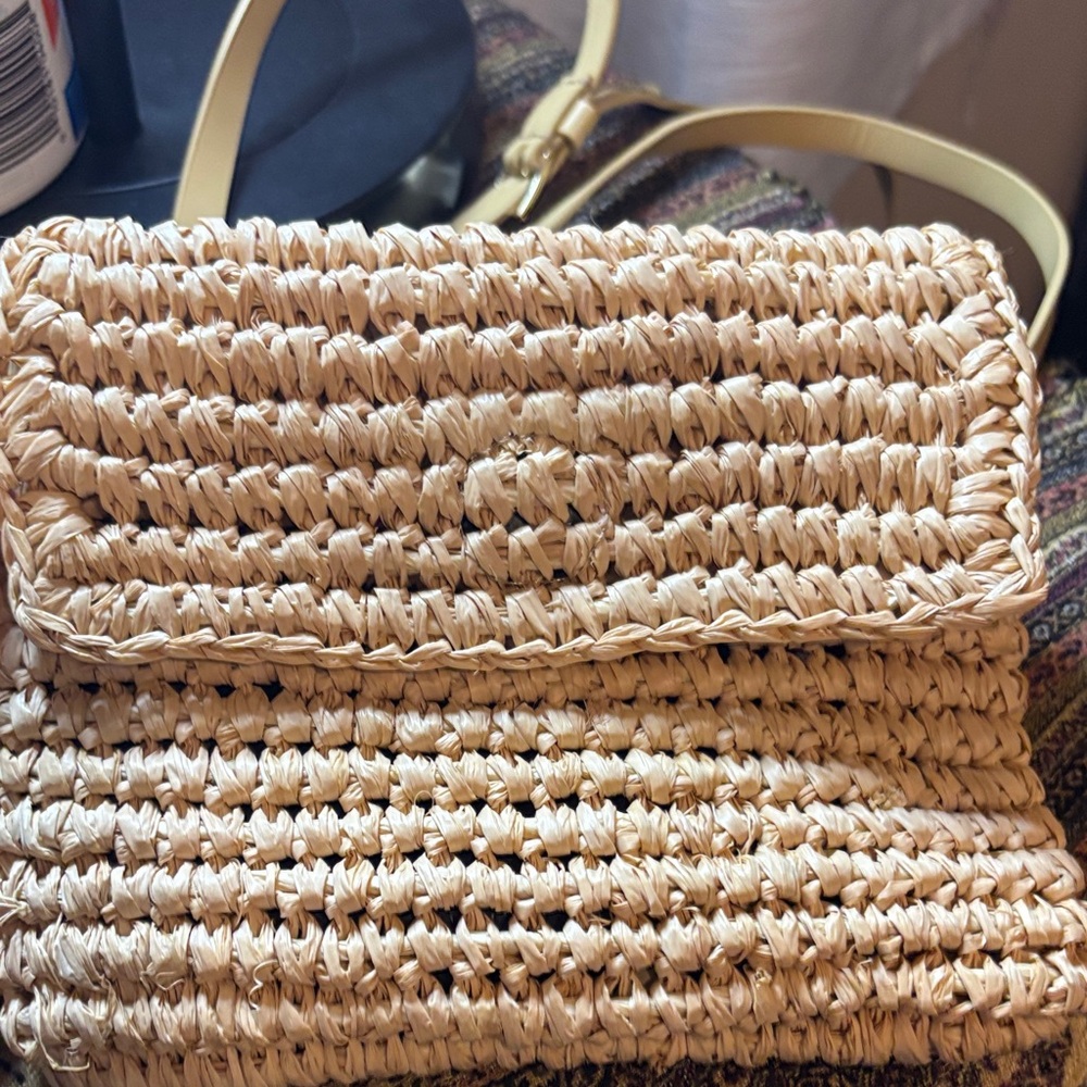 Club Monaco Natural Straw Tote with Black Lining